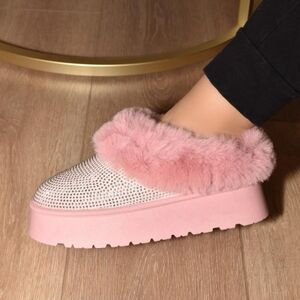 Glam Plush Platform Booties - Pink
